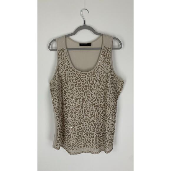 The Limited Women's Tank Top Sequined Leopard Beige Size XL Animal Print - Picture 1 of 8